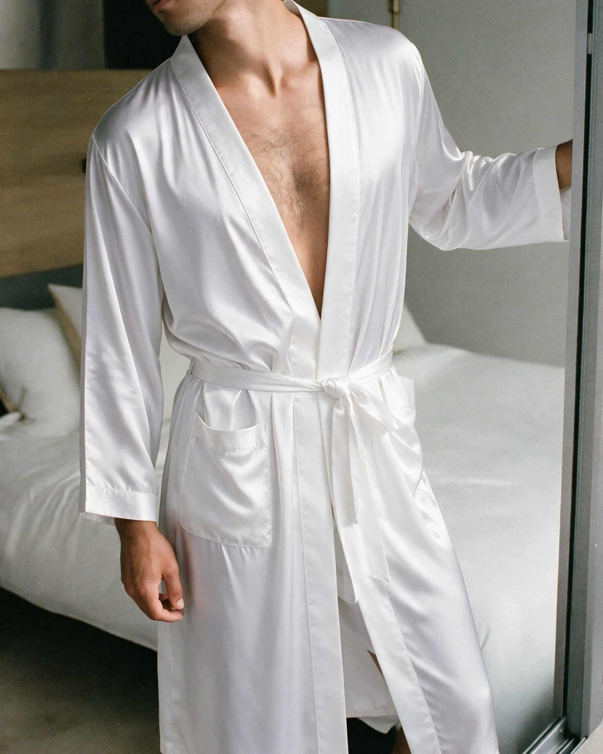 Peignoir Court Satin pour Homme