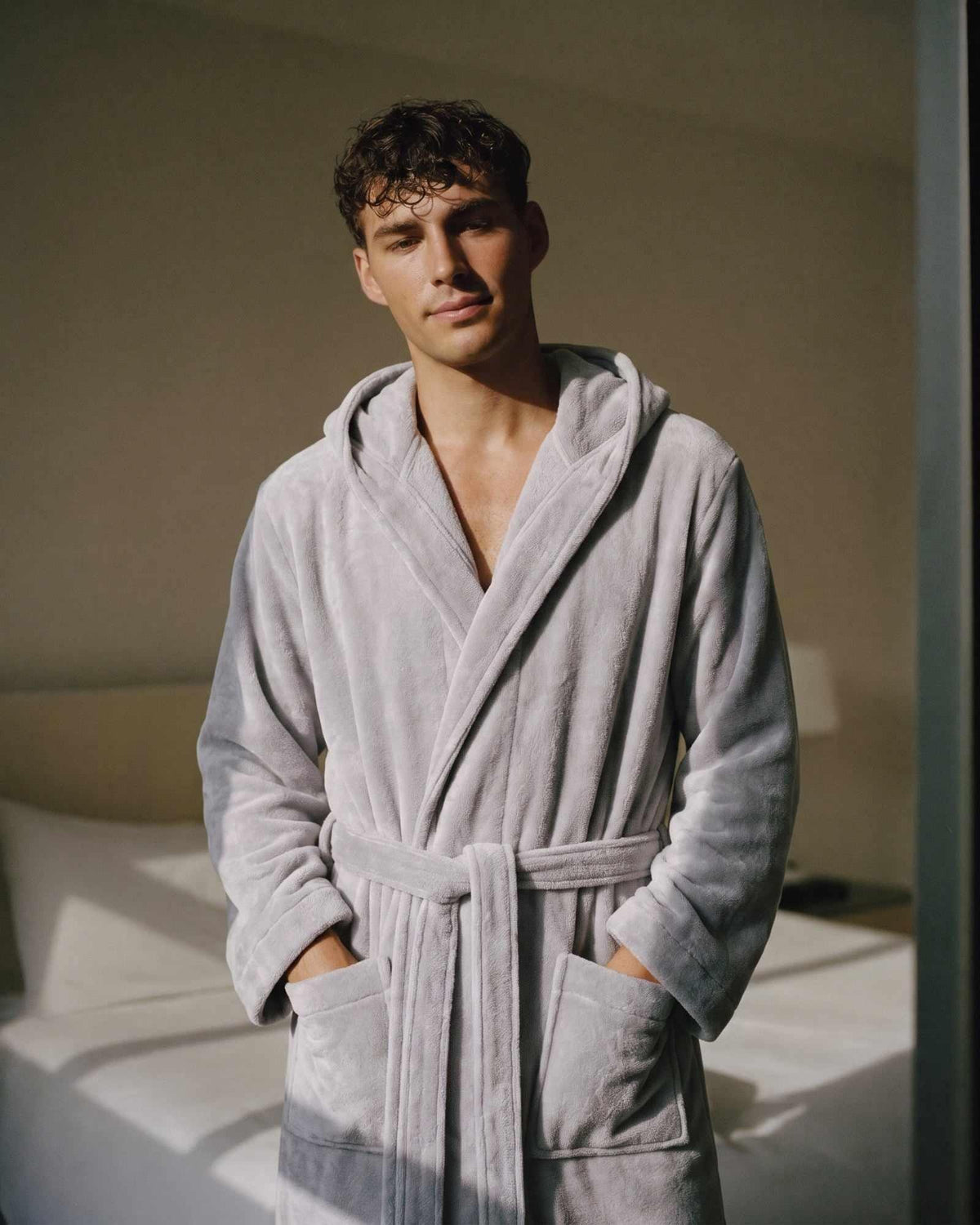Peignoir de Bain Capuche Éponge Homme Gris