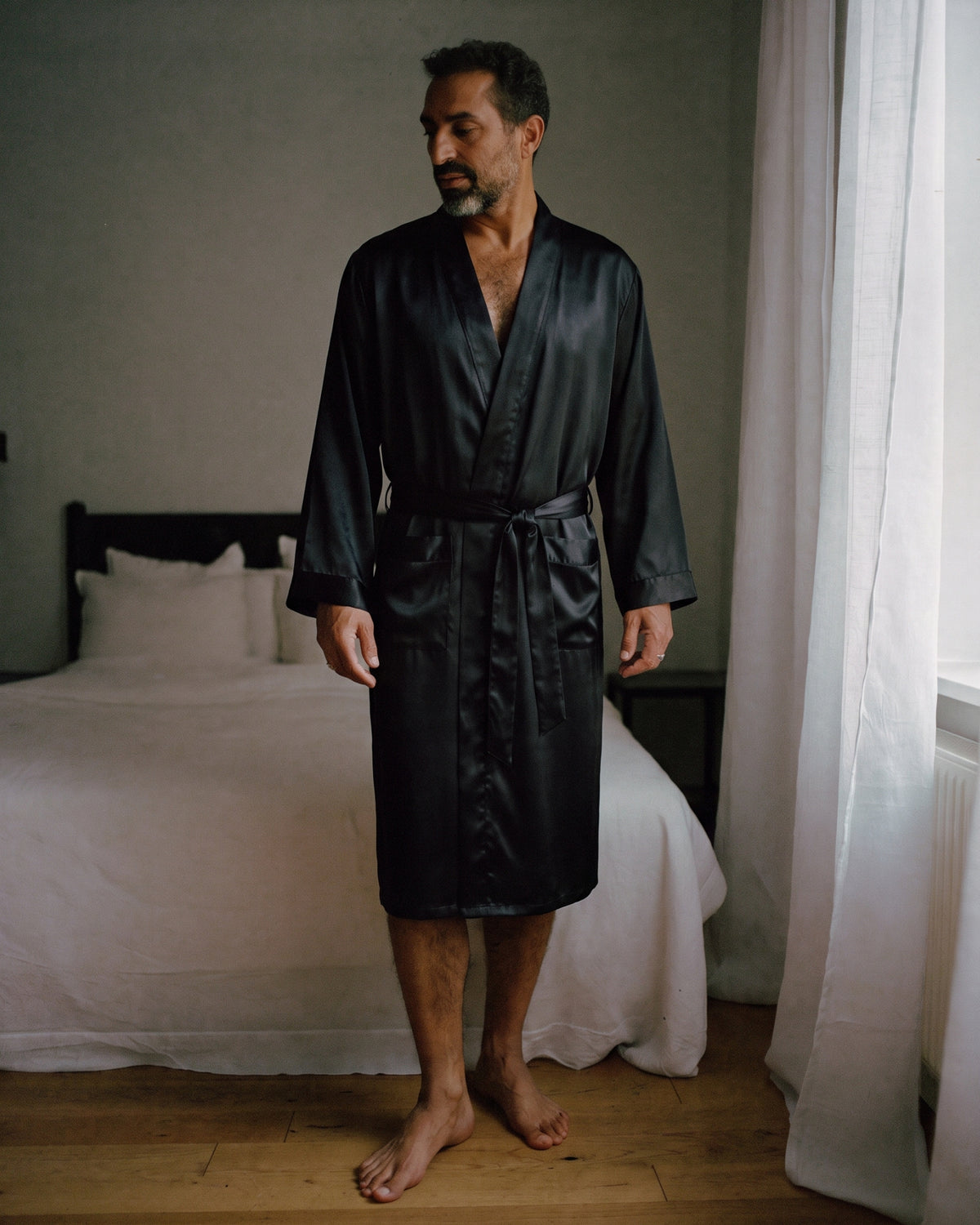 Peignoir Satin Noir Homme
