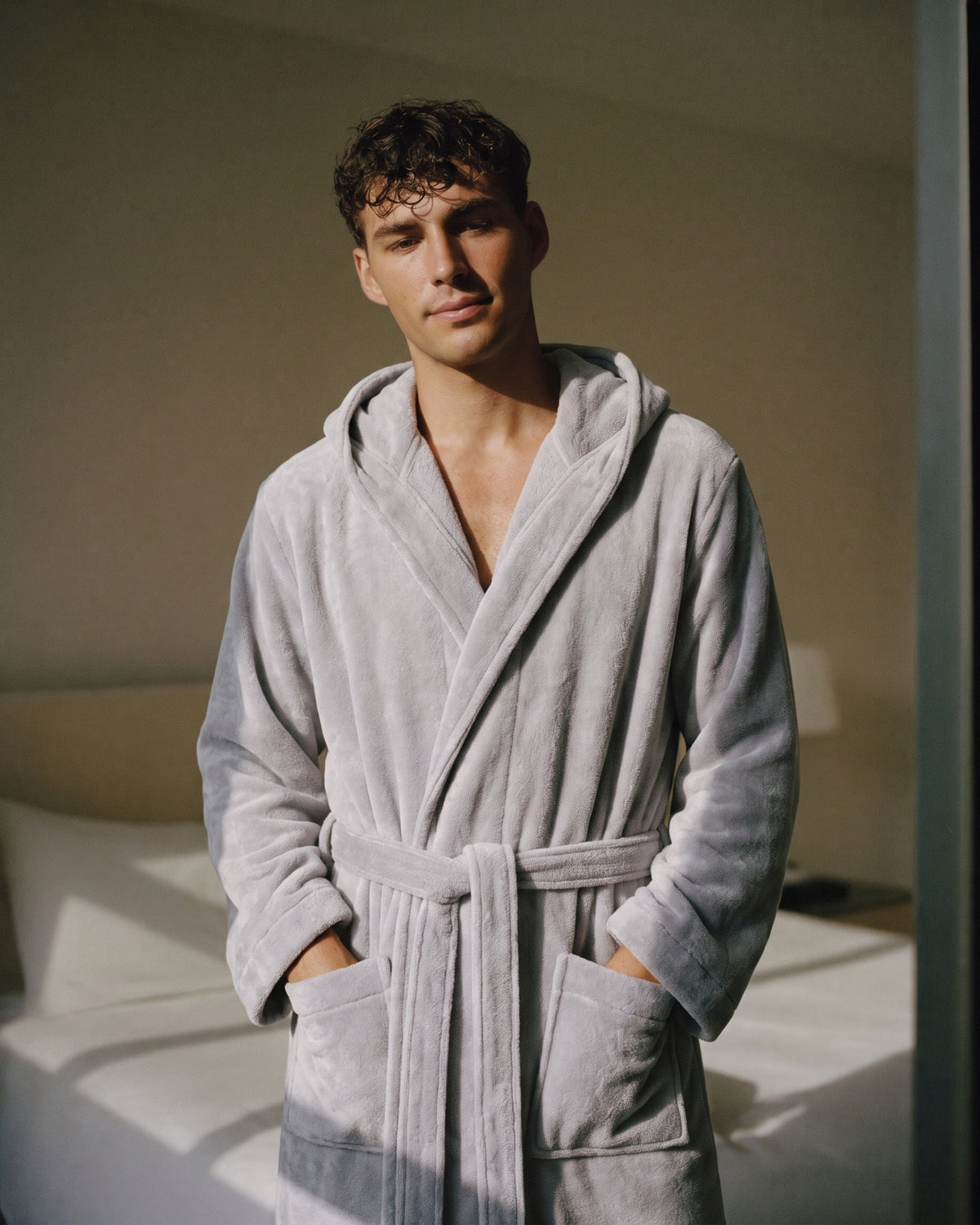 Peignoir de Bain Capuche Éponge Homme Gris​