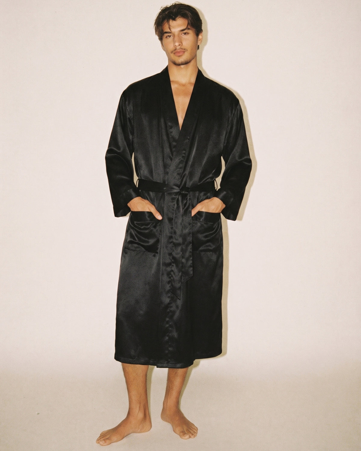 Peignoir Satin Noir Homme